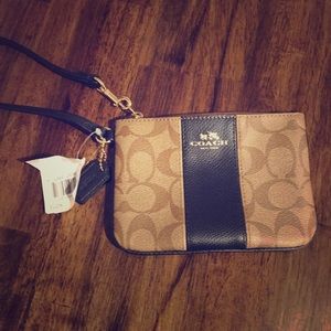 COACH Signature PVC Small Wristlet Khaki Navy